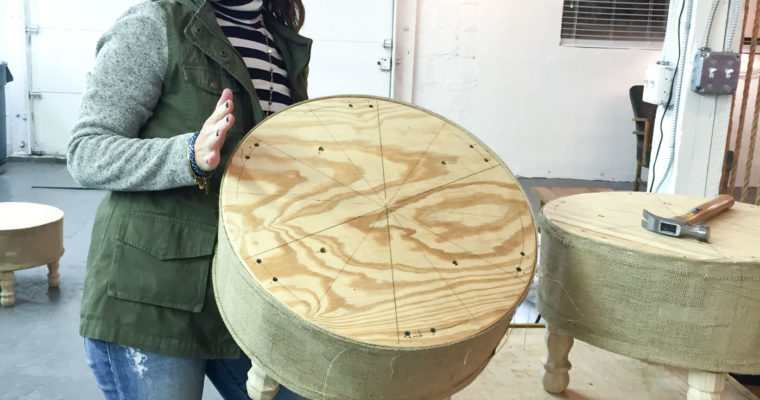 The ORIGINAL Salvaged Spool Ottoman Upholstery Workshop